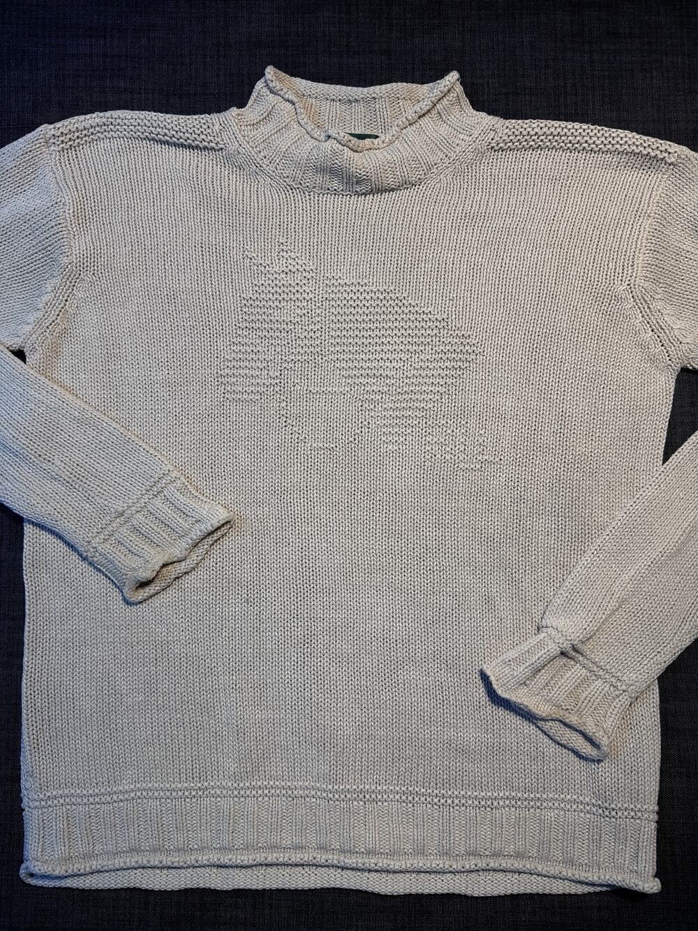 Lauren Ralph Lauren Silk Cotton Horse Equestrian Rollneck Sweater Cream Sz PM